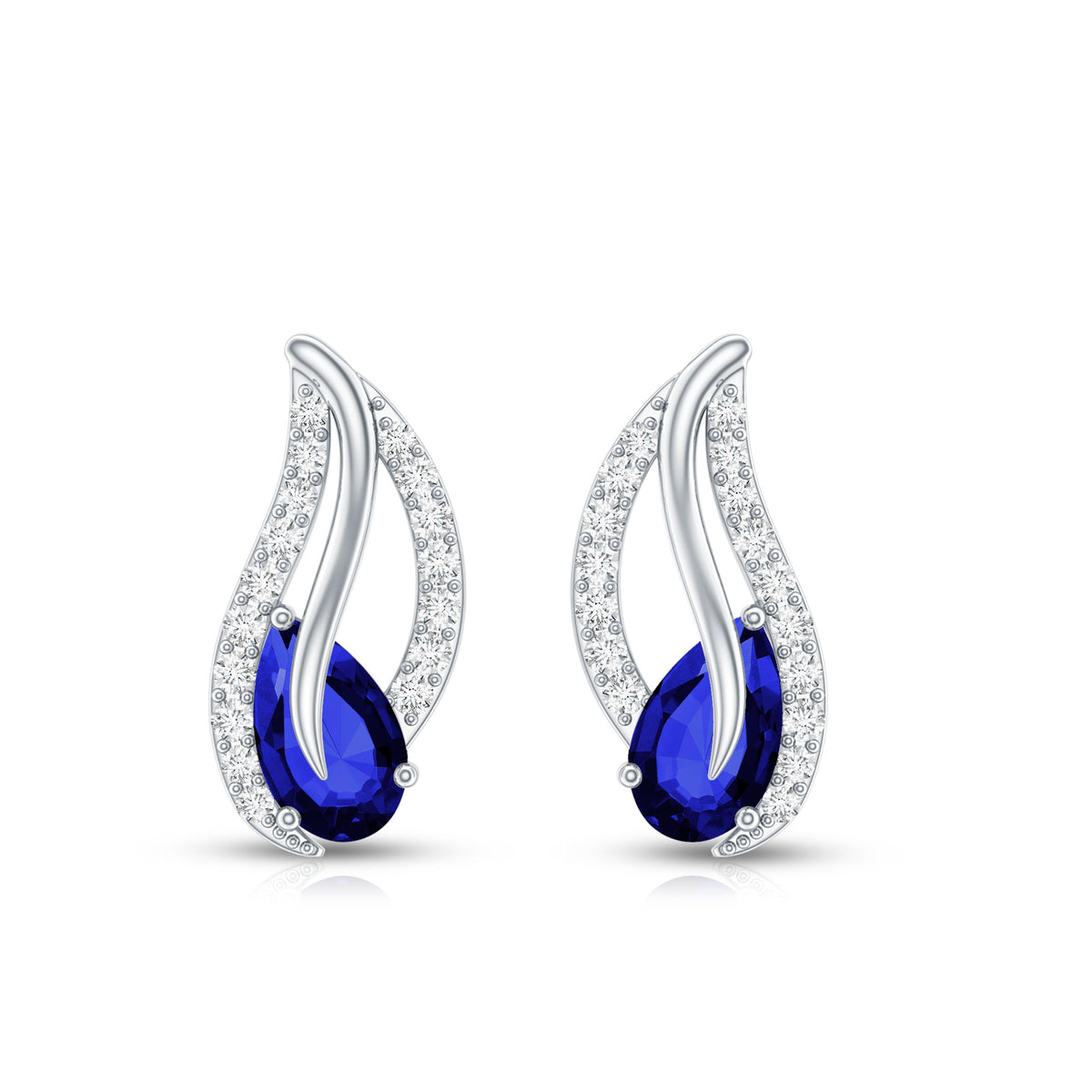 1 Carat Lab Grown Blue Sapphire Leaf Earrings with Moissanite AAAA 92.5 Sterling Silver - Rosec Jewels