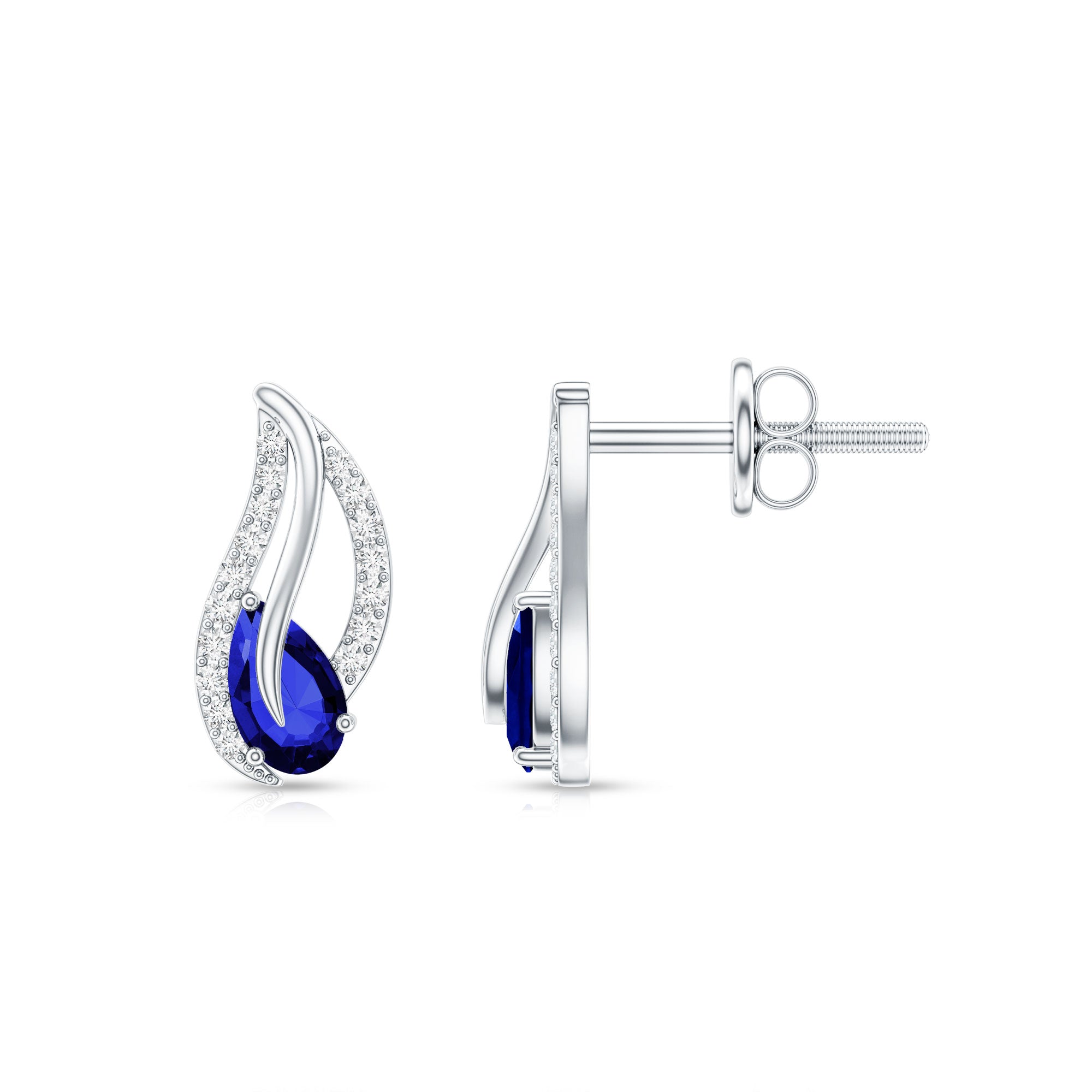1 Carat Lab Grown Blue Sapphire Leaf Earrings with Moissanite AAAA 92.5 Sterling Silver - Rosec Jewels