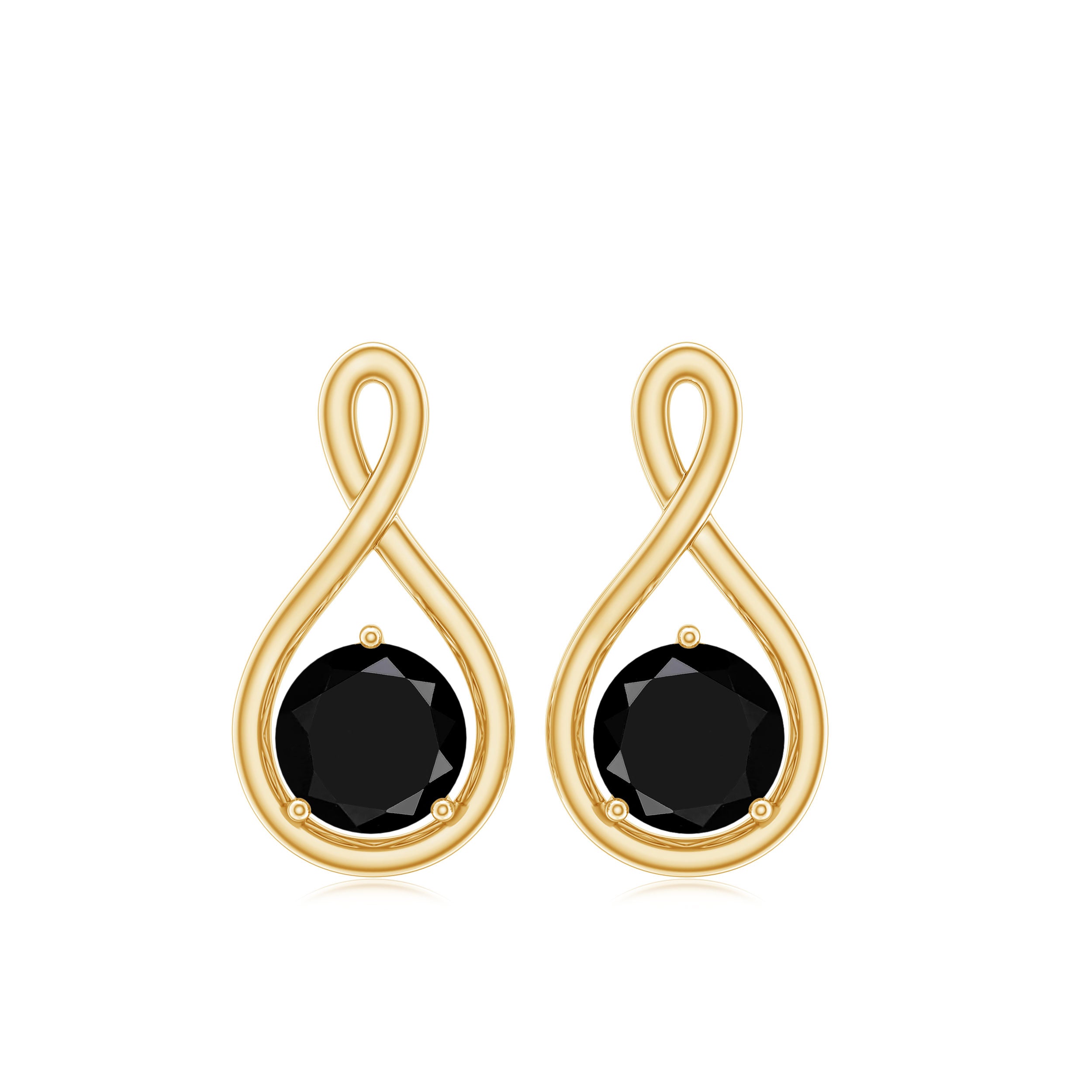 3/4 CT Black Spinal Solitaire Gold Infinity Stud Earrings Black Spinel - ( AAA ) - Quality - Rosec Jewels