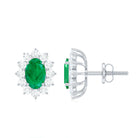 1.75 CT Oval Cut Emerald and Diamond Starburst Stud Earrings Emerald - ( AAA ) - Quality - Rosec Jewels