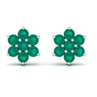 Natural Emerald Floral Stud Earrings Emerald - ( AAA ) - Quality - Rosec Jewels