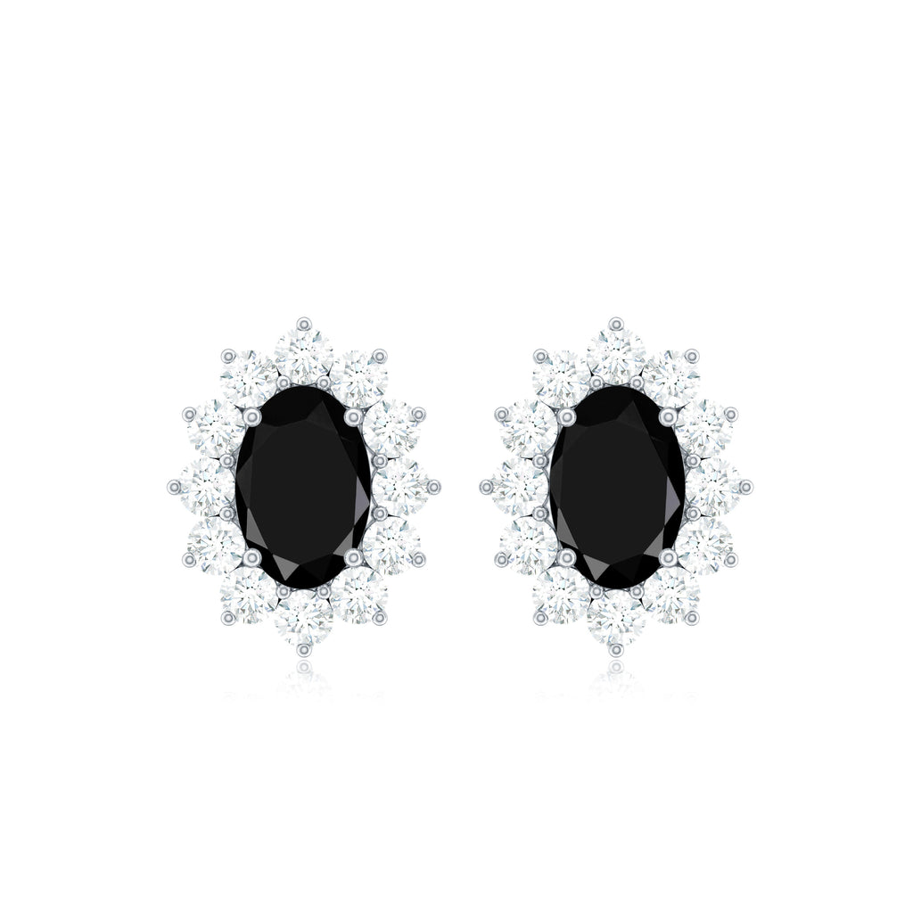 2 CT Created Black Diamond stud with White Diamond Halo Lab Created Black Diamond - ( AAAA ) - Quality - Rosec Jewels