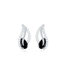 Pear Shape Black Spinel and Diamond Leaf Stud Earrings AAA - Rosec Jewels