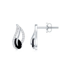 Pear Shape Black Spinel and Diamond Leaf Stud Earrings AAA - Rosec Jewels