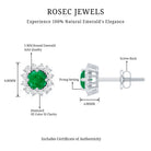 Classic Emerald Stud Earrings with Diamond Halo AAA - Rosec Jewels