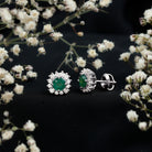 Classic Emerald Stud Earrings with Diamond Halo AAA - Rosec Jewels