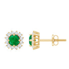 Classic Emerald Stud Earrings with Diamond Halo AAA - Rosec Jewels