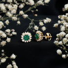 Classic Emerald Stud Earrings with Diamond Halo AAA - Rosec Jewels