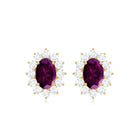 2 CT Oval Cut Rhodolite and Diamond Starburst Stud Earrings Rhodolite - ( AAA ) - Quality - Rosec Jewels