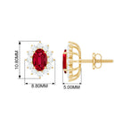 Classic Created Ruby Halo Stud Earrings with Diamond Lab Created Ruby - ( AAAA ) - Quality - Rosec Jewels