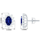 Oval Cut Created Blue Sapphire and Diamond Sunburst Stud Earrings Lab Created Blue Sapphire - ( AAAA ) - Quality - Rosec Jewels
