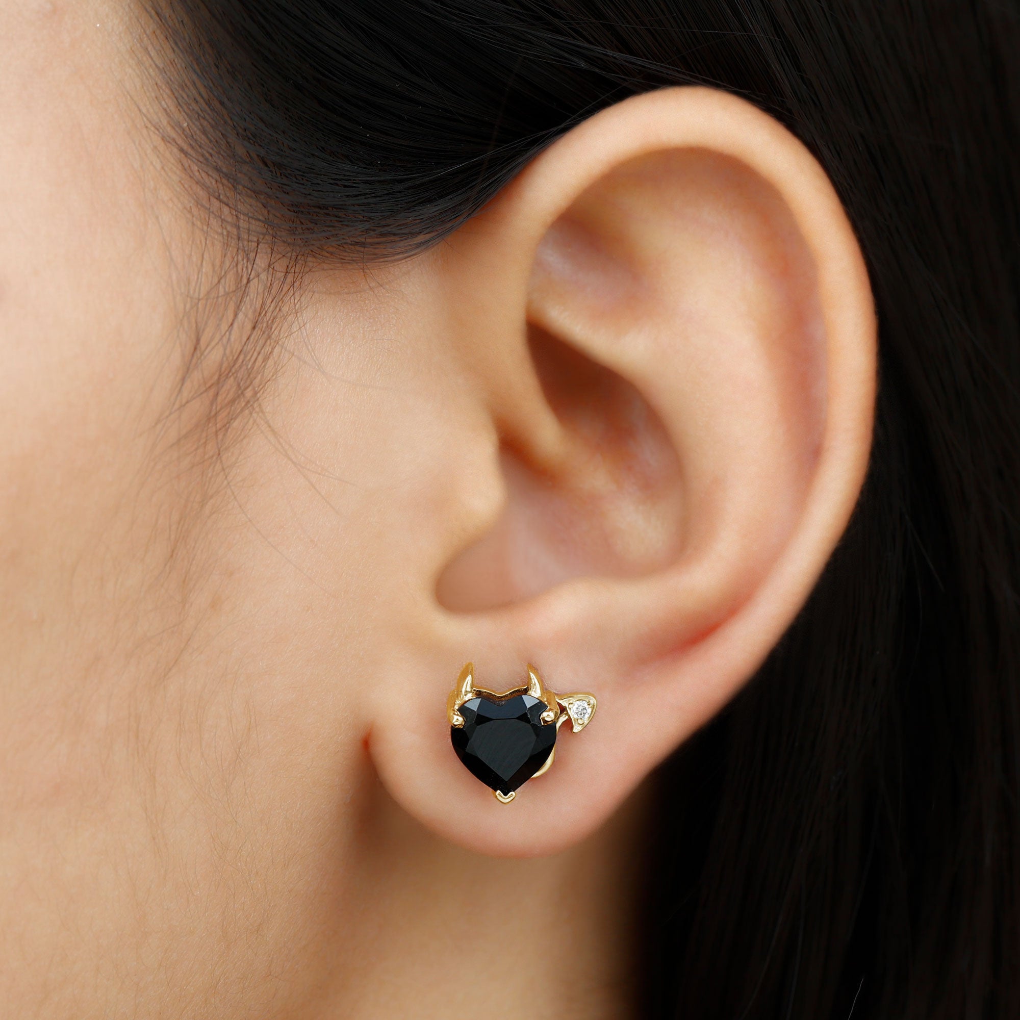 Heart Shape Lab Grown Black Diamond Gothic Stud Earrings with Diamond Lab Created Black Diamond - ( AAAA ) - Quality - Rosec Jewels