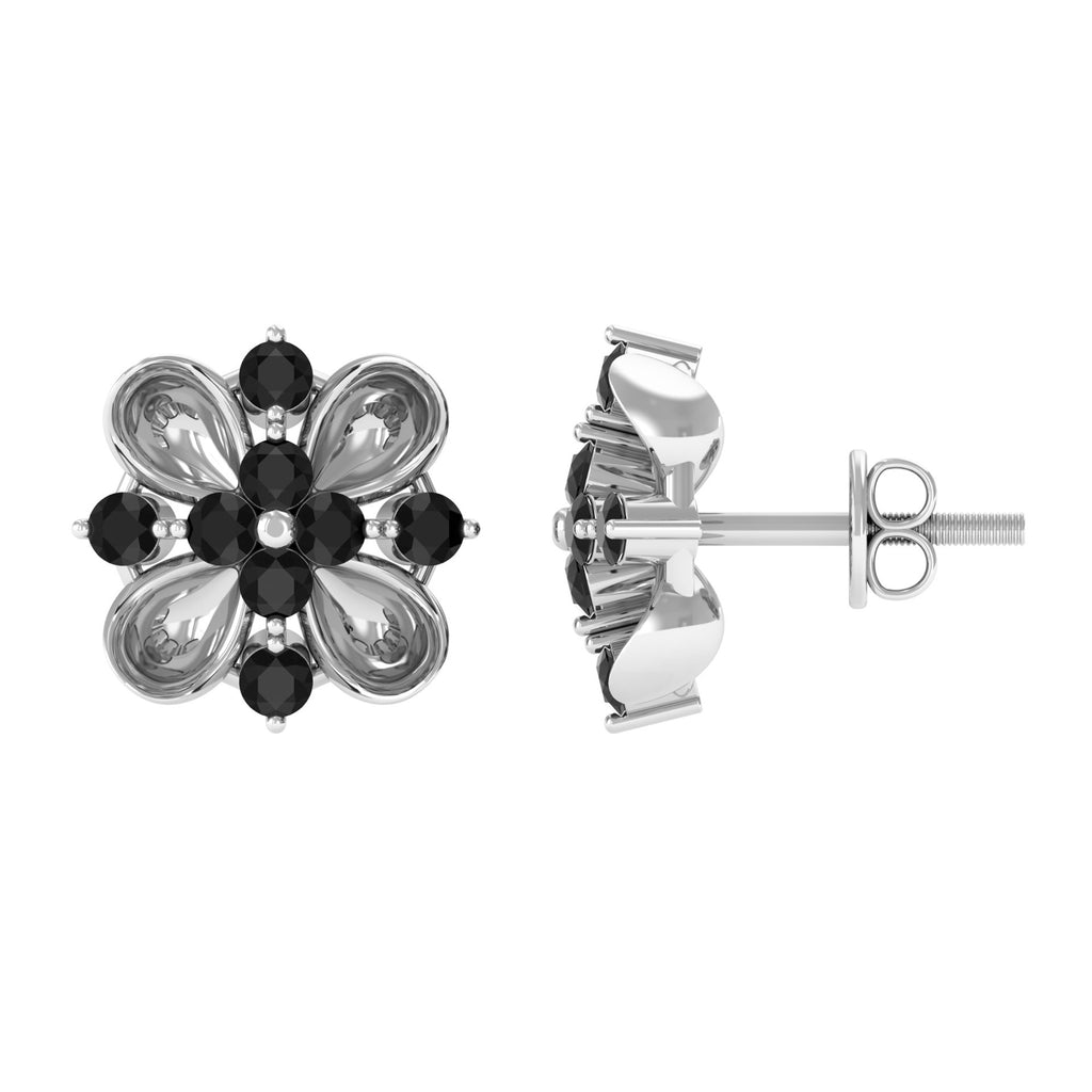 Lab Grown Black Diamond Cluster Floral Stud Earrings Lab Created Black Diamond - ( AAAA ) - Quality - Rosec Jewels