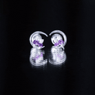 Natural Amethyst and Diamond Cat on Moon Stud Earrings AAA - Rosec Jewels