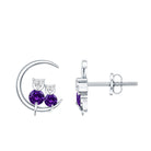 Natural Amethyst and Diamond Cat on Moon Stud Earrings AAA - Rosec Jewels