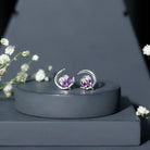 Natural Amethyst and Diamond Cat on Moon Stud Earrings AAA - Rosec Jewels