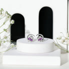 Natural Amethyst and Diamond Cat on Moon Stud Earrings AAA - Rosec Jewels