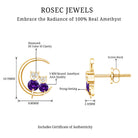 Natural Amethyst and Diamond Cat on Moon Stud Earrings AAA - Rosec Jewels
