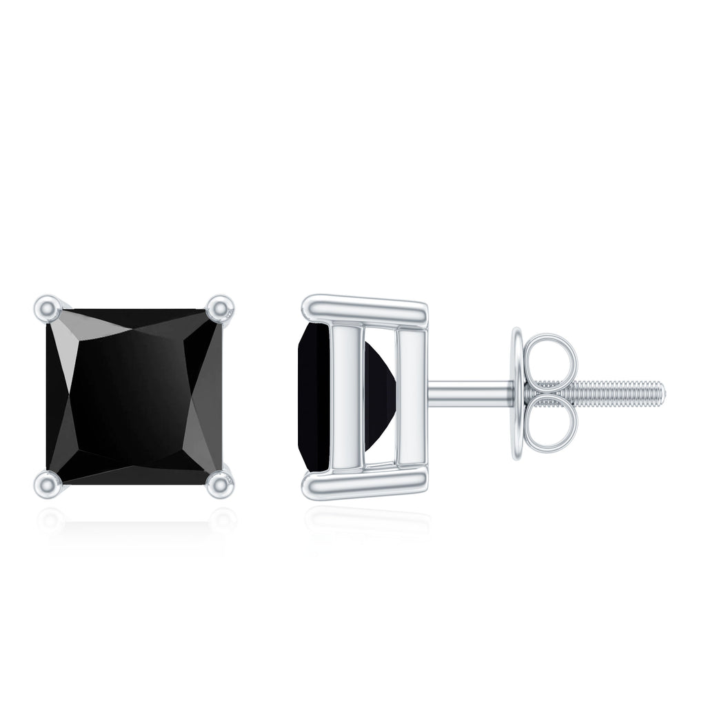 Prong Set Princess Cut Solitaire Created Black Diamond Stud Earrings Lab Created Black Diamond - ( AAAA ) - Quality - Rosec Jewels