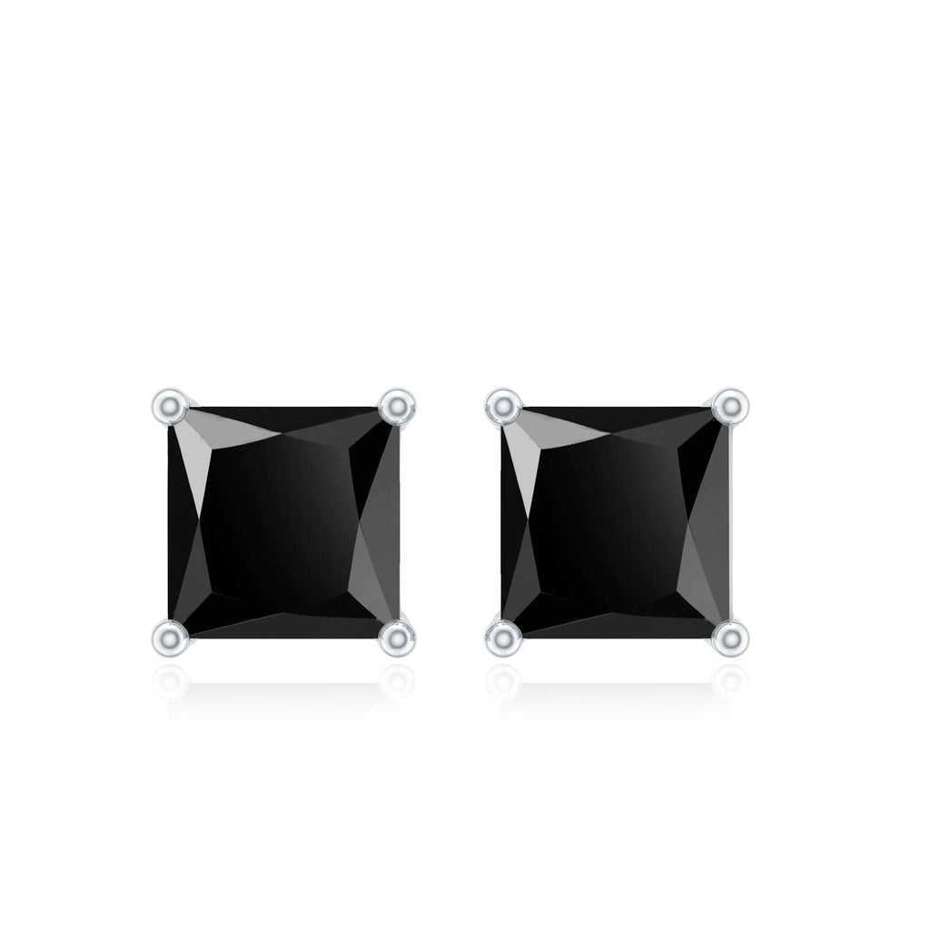 Prong Set Princess Cut Solitaire Created Black Diamond Stud Earrings Lab Created Black Diamond - ( AAAA ) - Quality - Rosec Jewels