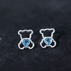 1/2 CT Heart Shape London Blue Topaz Teddy Bear Stud Earrings London Blue Topaz - ( AAA ) - Quality - Rosec Jewels