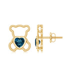 1/2 CT Heart Shape London Blue Topaz Teddy Bear Earrings AAA - Rosec Jewels