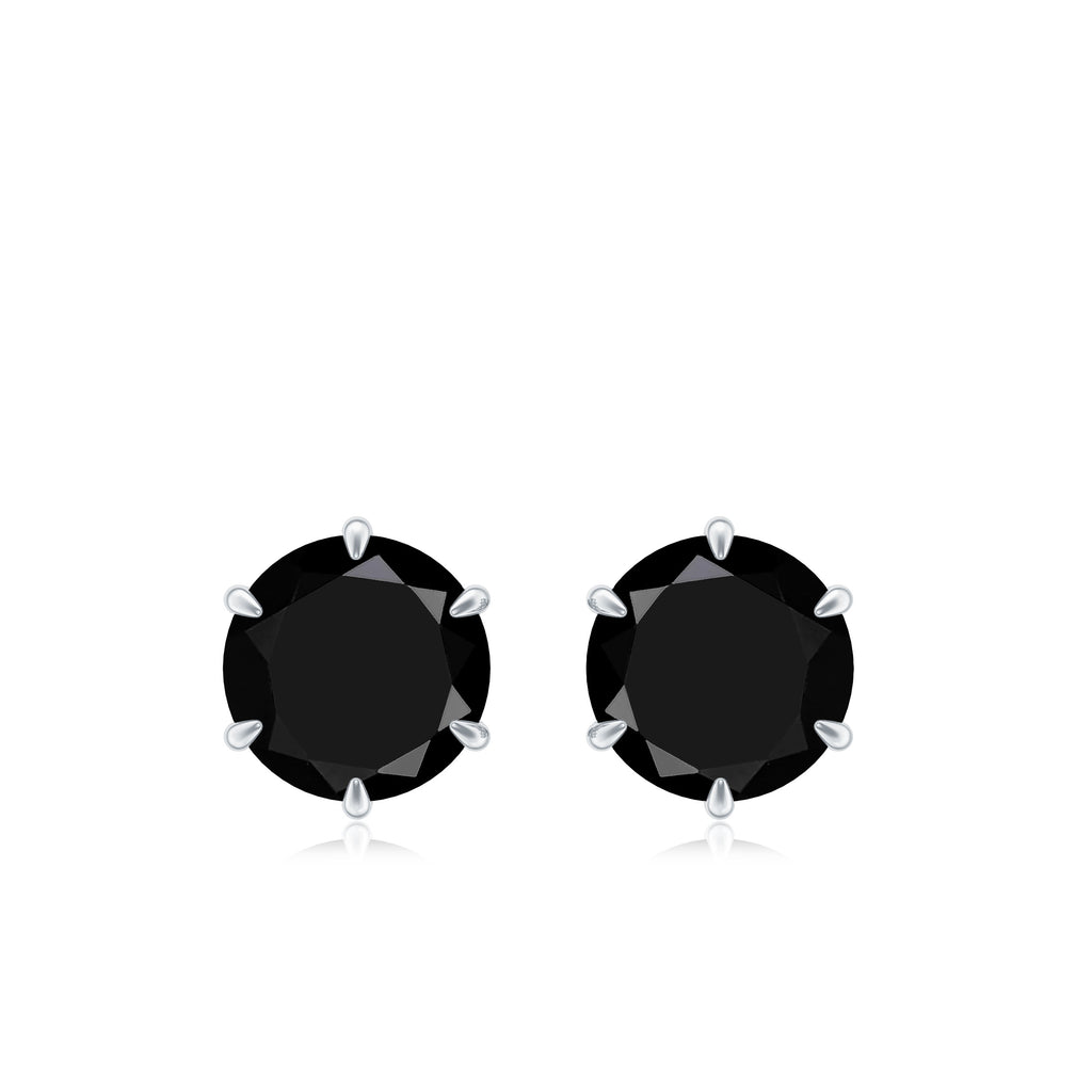 6 MM Claw Set Black Onyx Solitaire Stud Earrings Black Onyx - ( AAA ) - Quality - Rosec Jewels