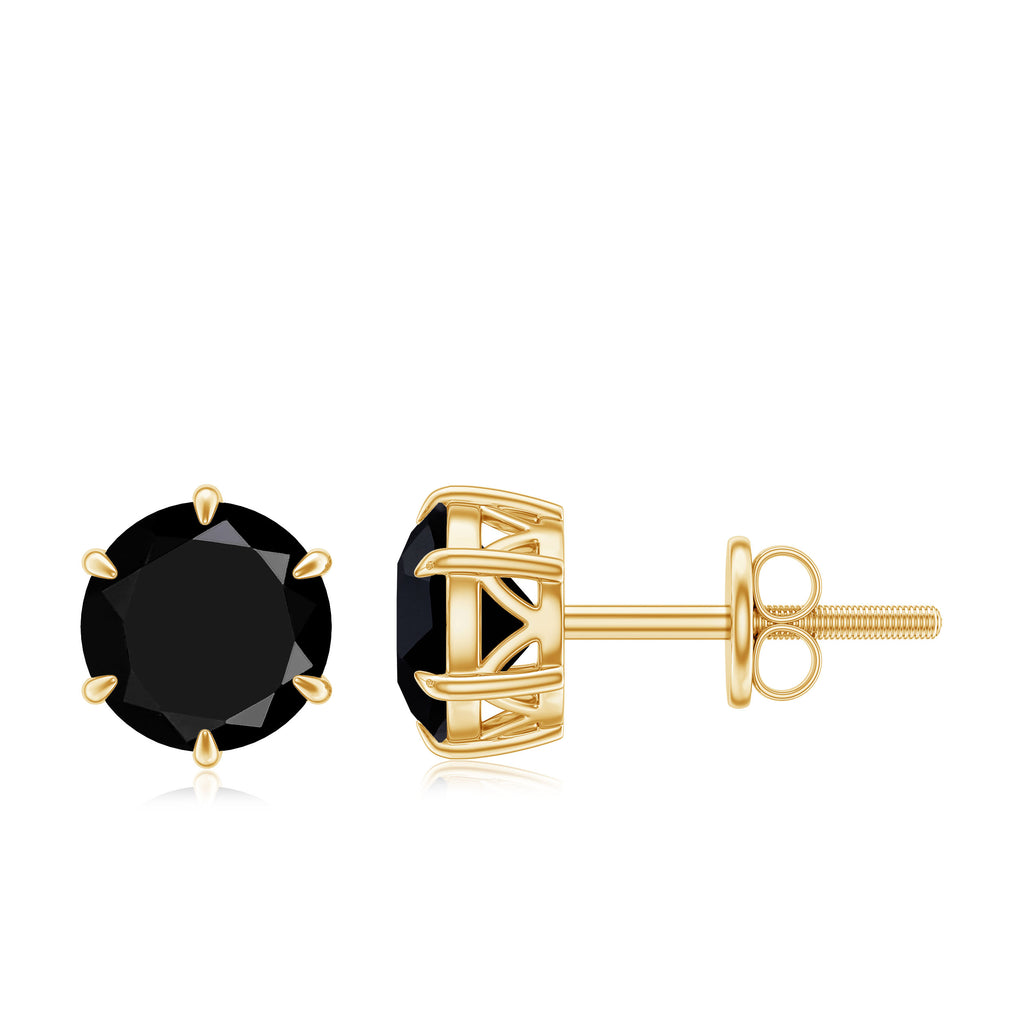 6 MM Claw Set Black Onyx Solitaire Stud Earrings Black Onyx - ( AAA ) - Quality - Rosec Jewels