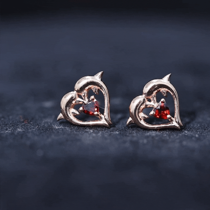 Animal Inspired Certified Garnet Heart Stud Earrings Garnet - ( AAA ) - Quality - Rosec Jewels