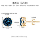 2.7 Carat London Blue Topaz Solitaire Stud Earrings AAA - Rosec Jewels