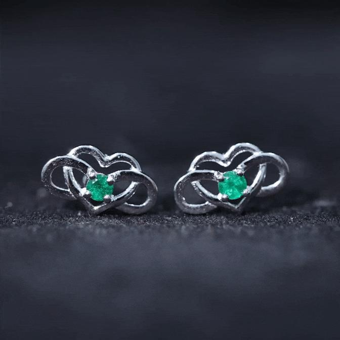 Created Emerald Infinity Heart Stud Earrings Lab Created Emerald - ( AAAA ) - Quality - Rosec Jewels