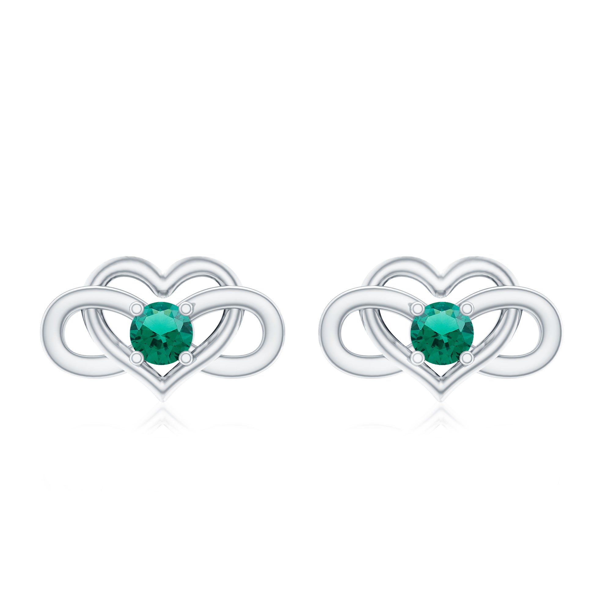 Lab Grown Emerald Infinity Heart Stud Earrings AAAA - Rosec Jewels