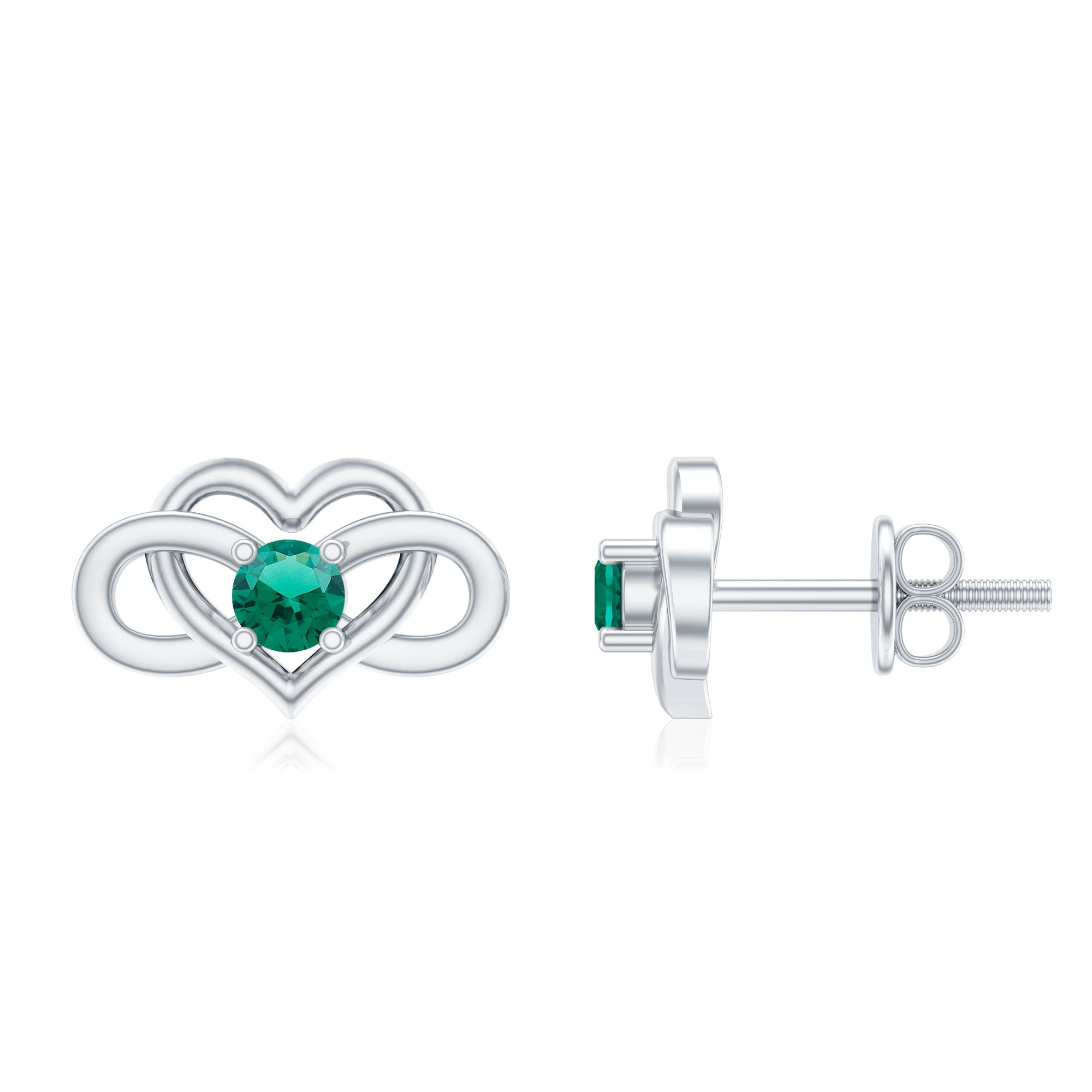 Lab Grown Emerald Infinity Heart Stud Earrings AAAA - Rosec Jewels