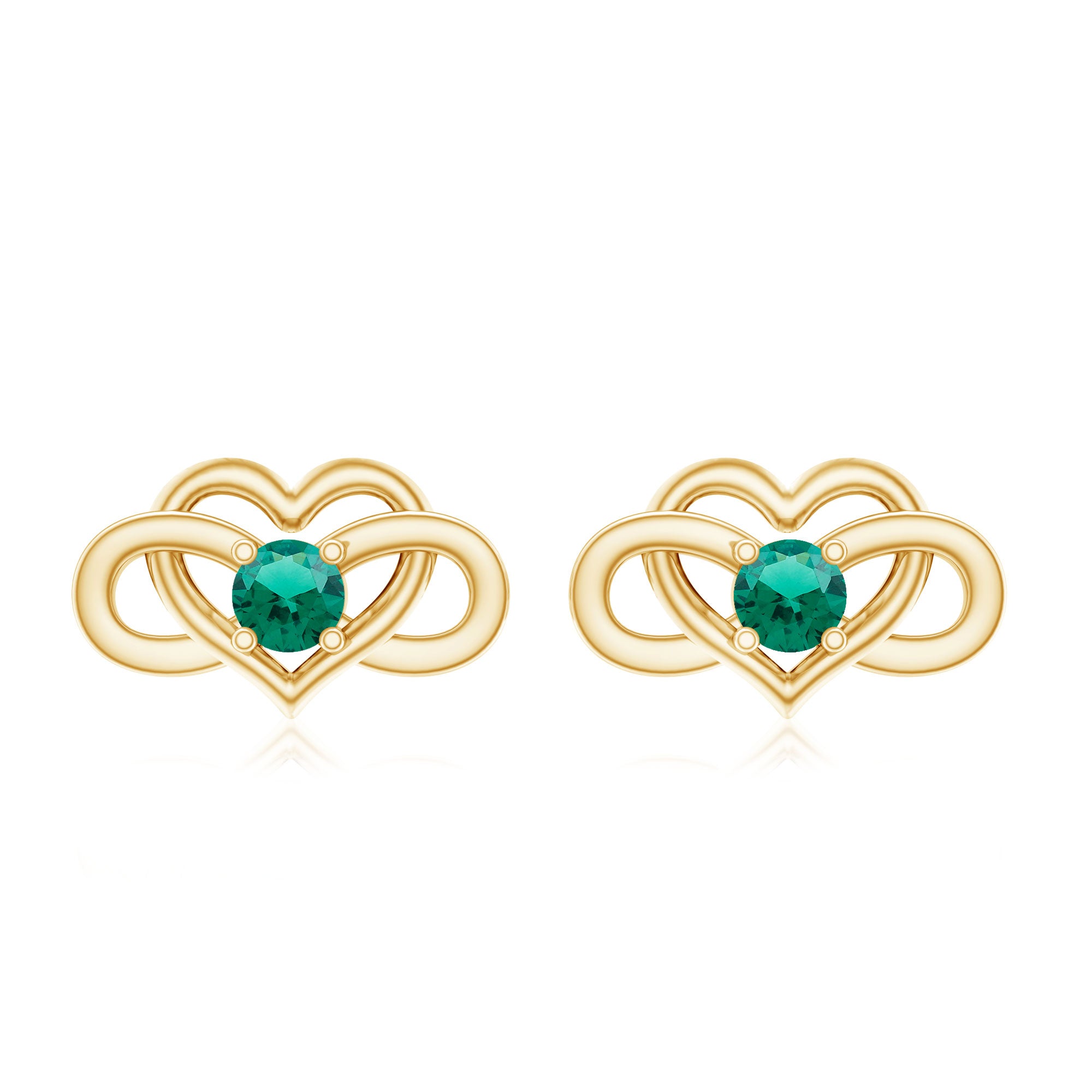 Lab Grown Emerald Infinity Heart Stud Earrings AAAA - Rosec Jewels