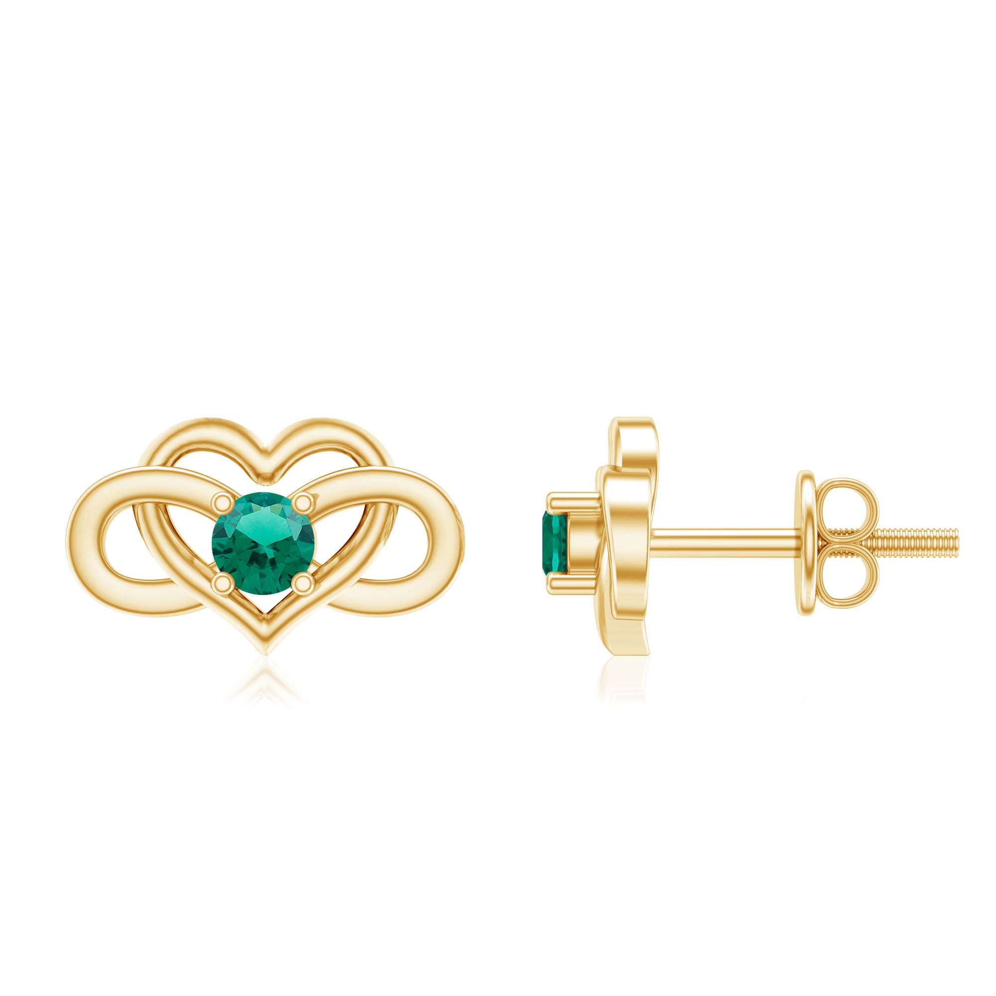 Lab Grown Emerald Infinity Heart Stud Earrings AAAA - Rosec Jewels