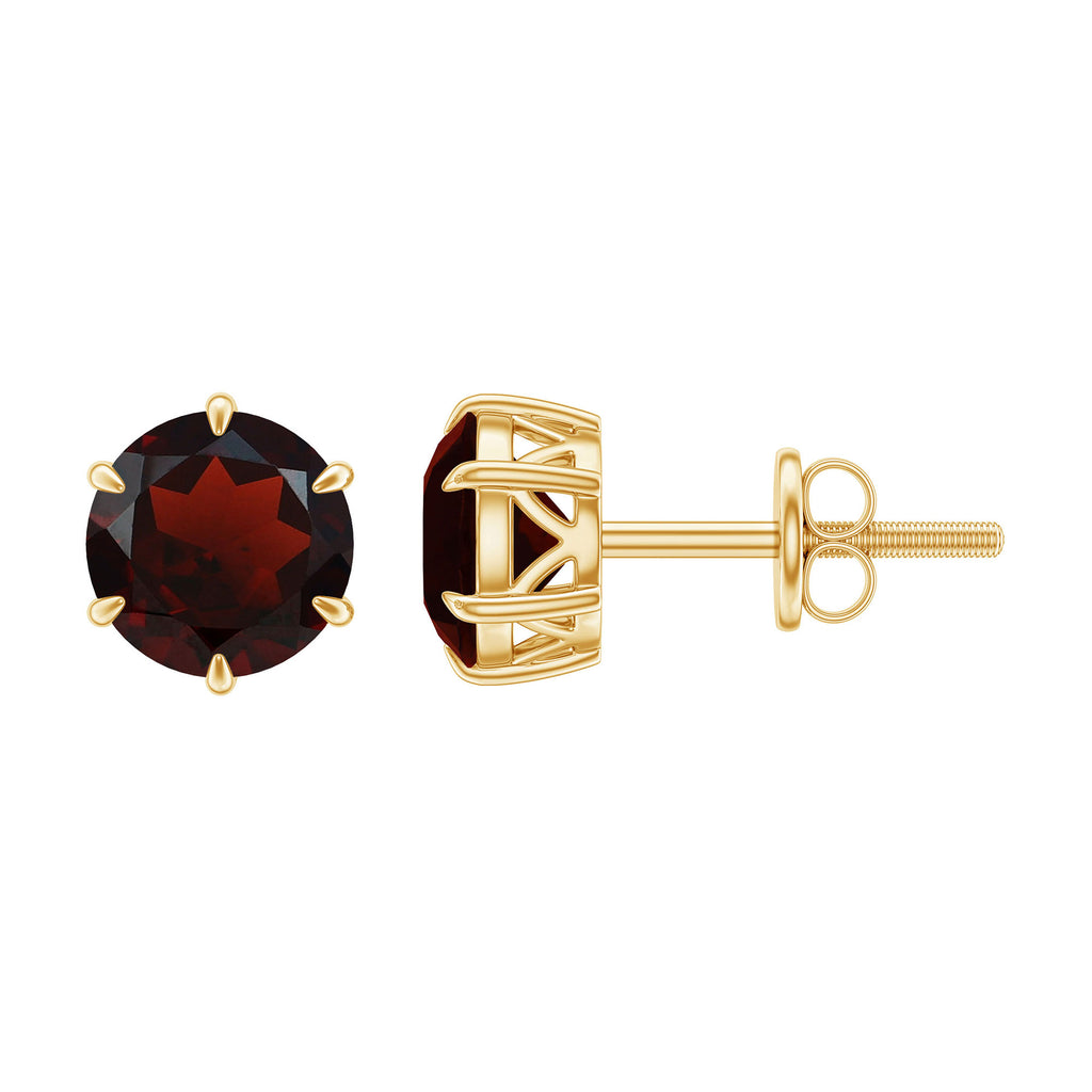 6 MM Claw Set Garnet Solitaire Stud Earrings Garnet - ( AAA ) - Quality - Rosec Jewels