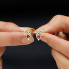 1/4 CT Heart Shape Pink Tourmaline and Diamond Cat Stud Earring Pink Tourmaline - ( AAA ) - Quality - Rosec Jewels