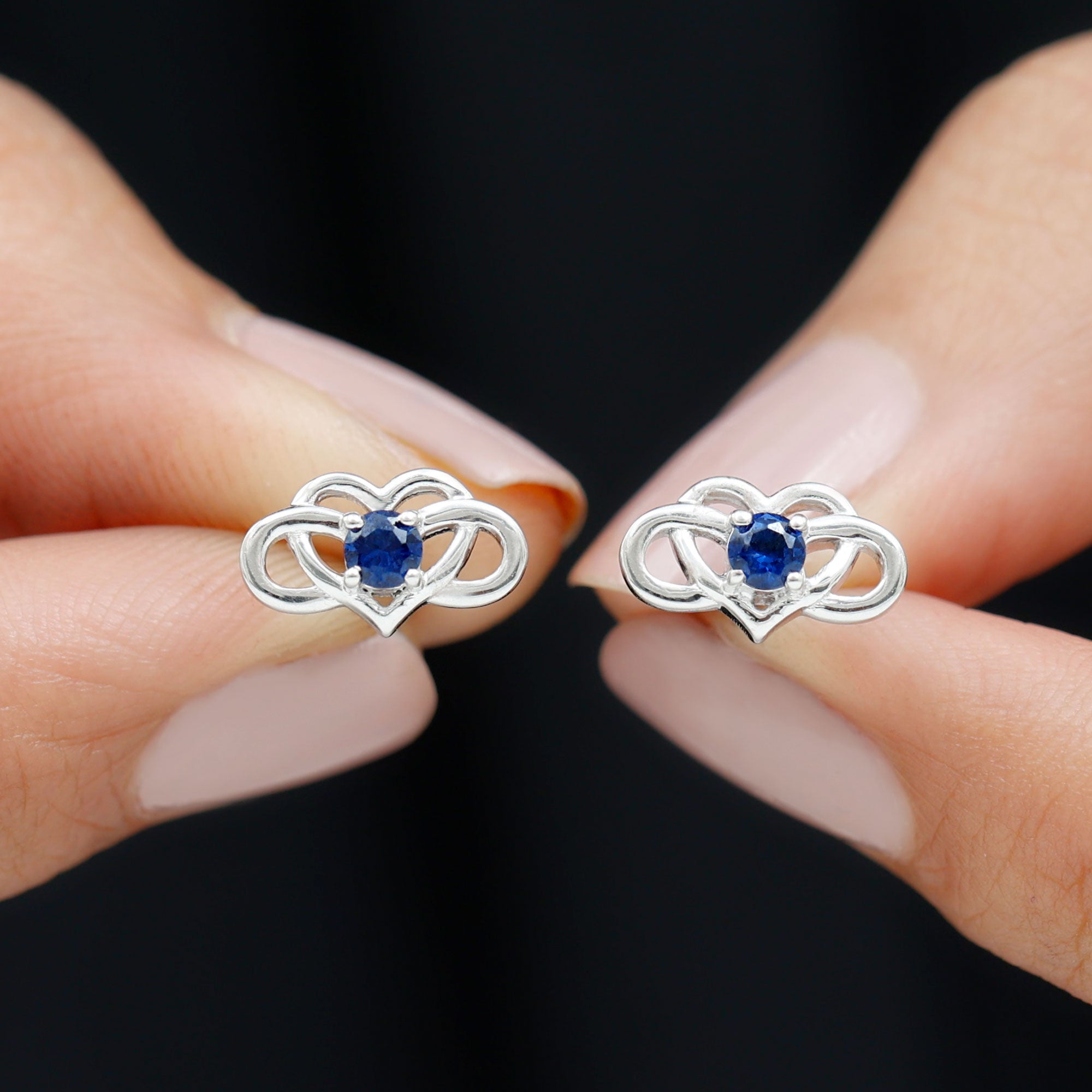 Lab-Created Blue Sapphire Infinity Heart Stud Earrings Lab Created Blue Sapphire - ( AAAA ) - Quality - Rosec Jewels