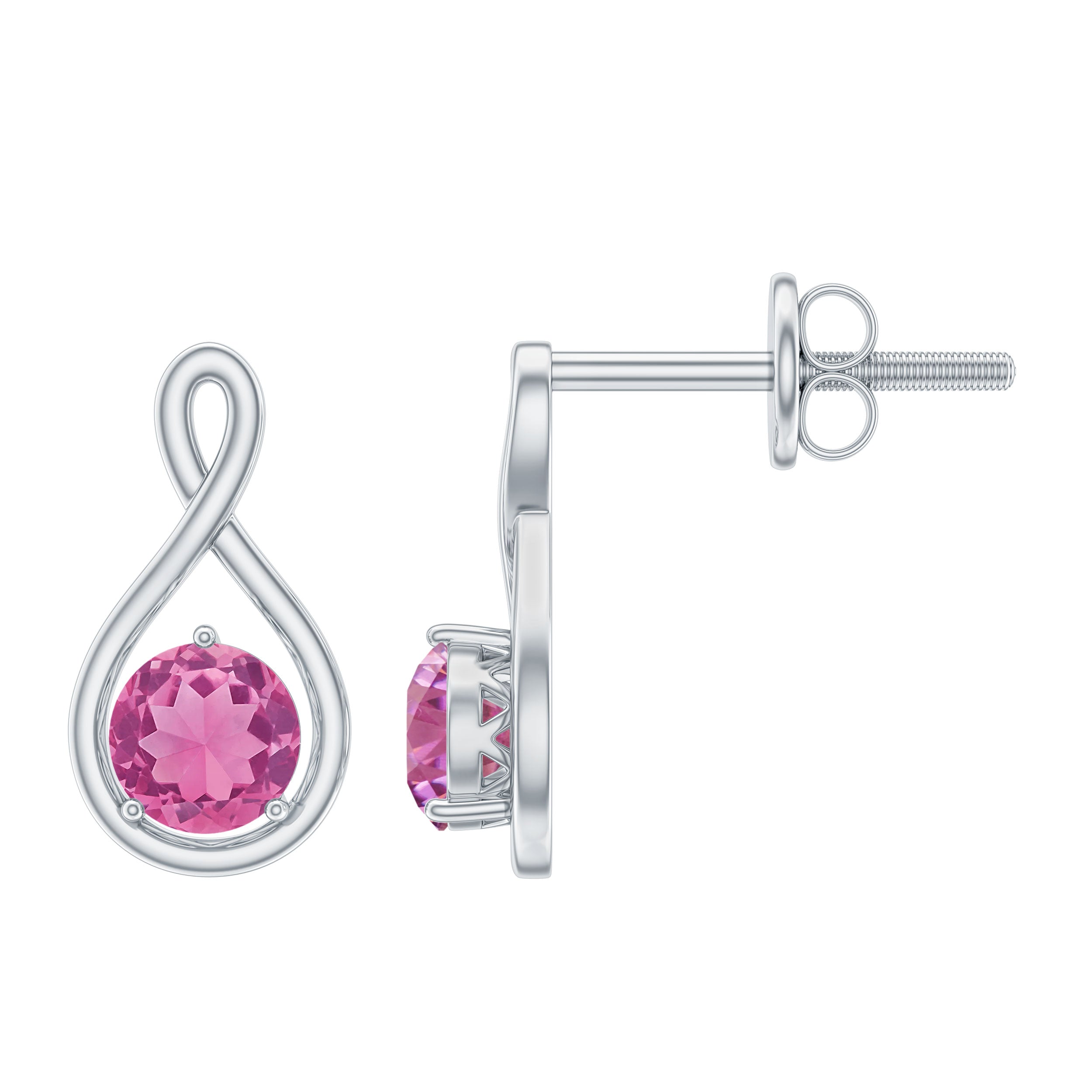 Genuine Pink Tourmaline Infinity Stud Earrings for Women AAA - Rosec Jewels