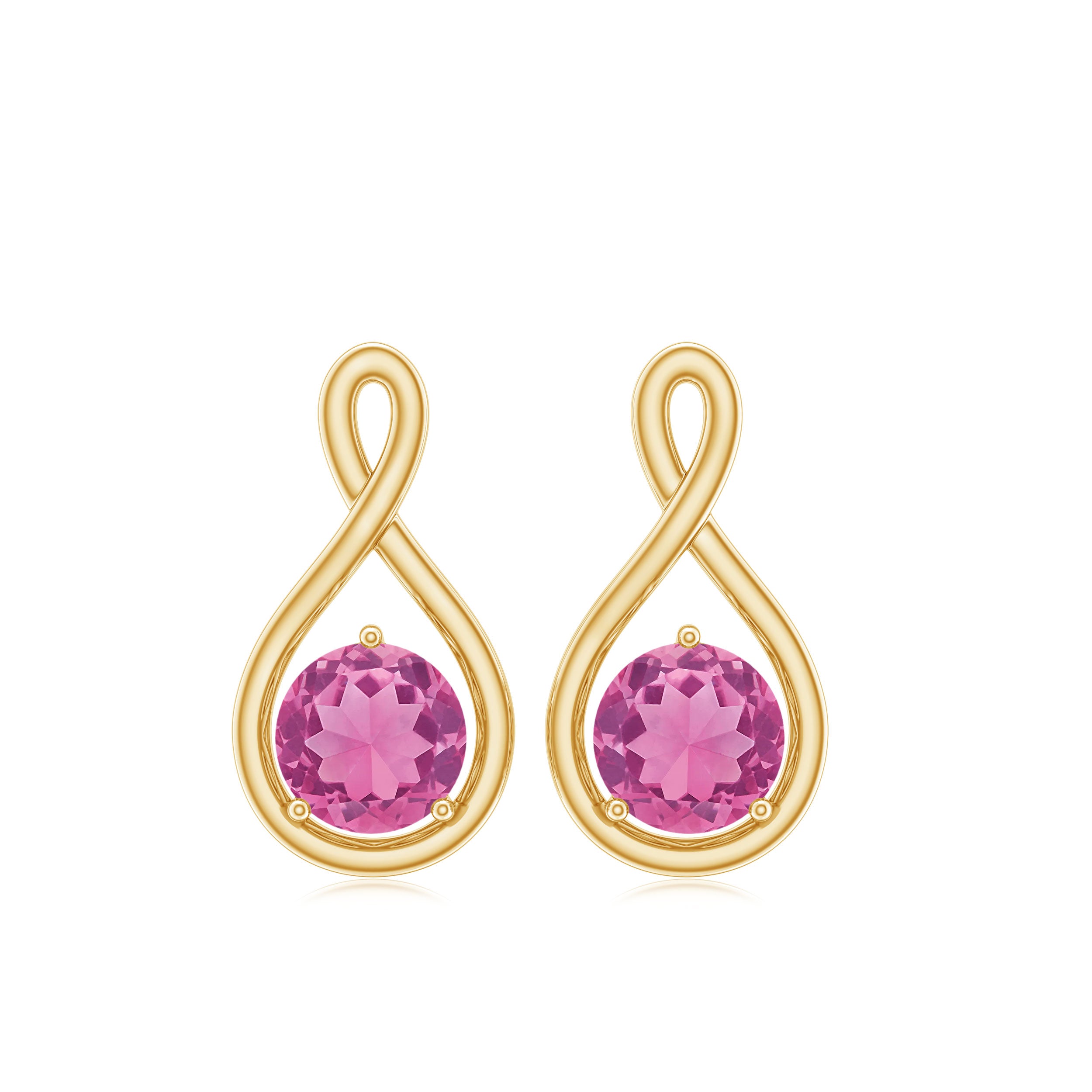 Genuine Pink Tourmaline Infinity Stud Earrings for Women AAA - Rosec Jewels