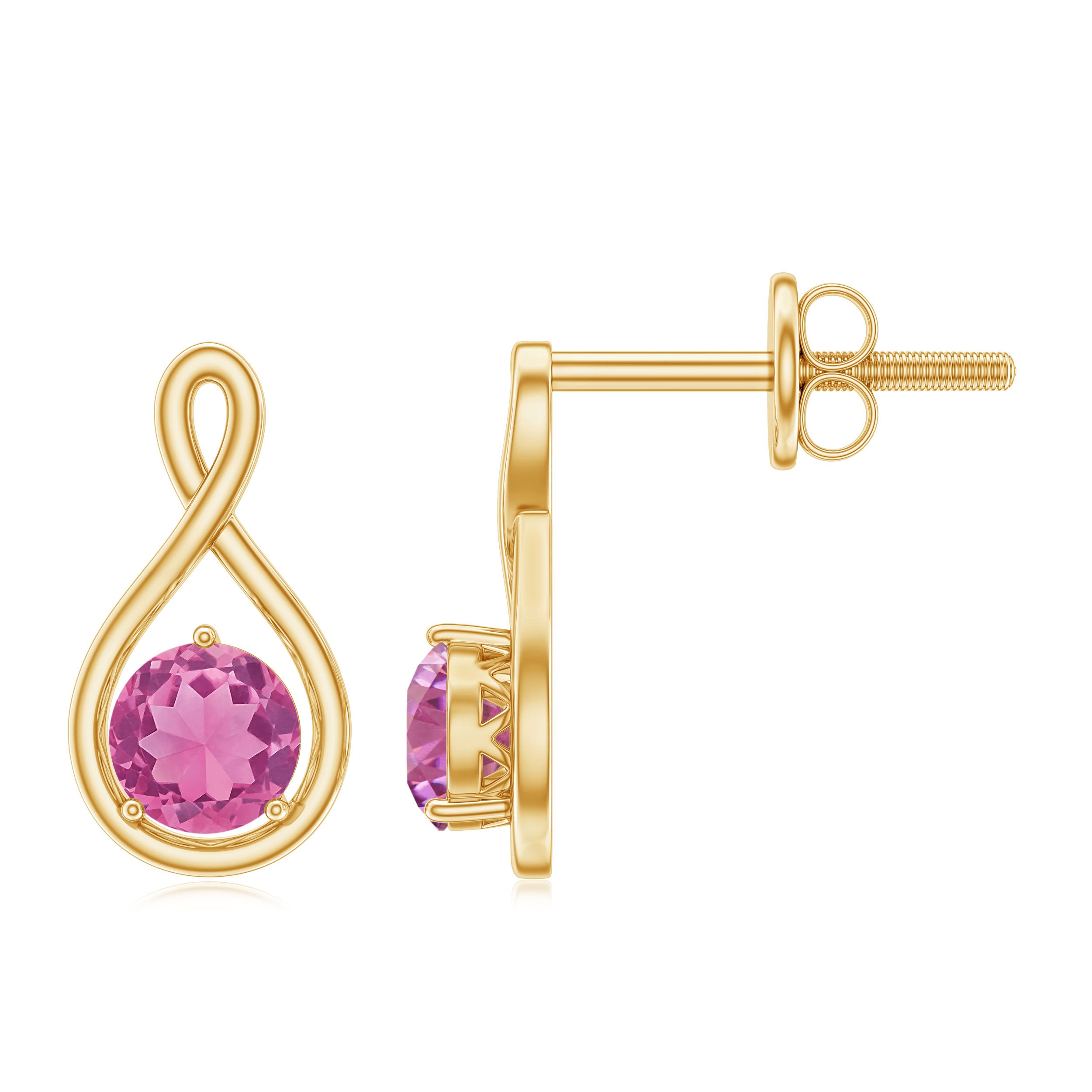 Genuine Pink Tourmaline Infinity Stud Earrings for Women AAA - Rosec Jewels