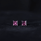 2 Carat Princess Cut Pink Tourmaline Stud Earrings with Screw Back AAA - Rosec Jewels