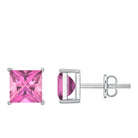 2 Carat Princess Cut Pink Tourmaline Stud Earrings with Screw Back AAA - Rosec Jewels