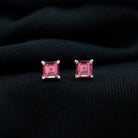 1/2 CT Princess Cut Solitaire Stud Earrings with Pink Tourmaline Pink Tourmaline - ( AAA ) - Quality - Rosec Jewels