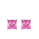 2 Carat Princess Cut Pink Tourmaline Stud Earrings with Screw Back AAA - Rosec Jewels