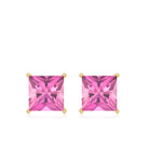 2 Carat Princess Cut Pink Tourmaline Stud Earrings with Screw Back AAA - Rosec Jewels