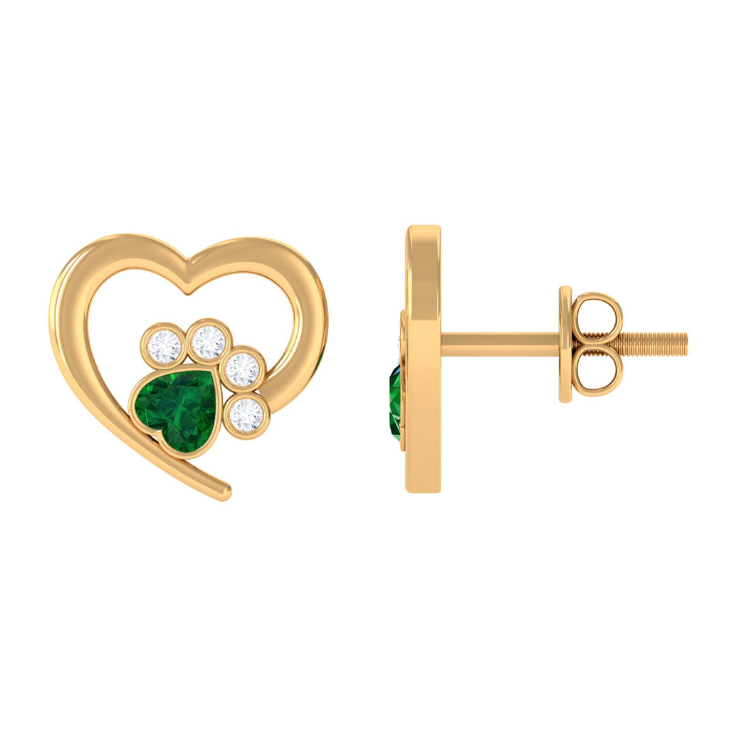 1/4 CT Created Emerald and Moissanite Heart Paw Stud Earrings Lab Created Emerald - ( AAAA ) - Quality - Rosec Jewels