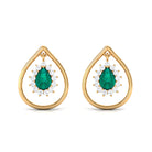 Minimal Emerald and Diamond Teardrop Earrings Emerald - ( AAA ) - Quality - Rosec Jewels