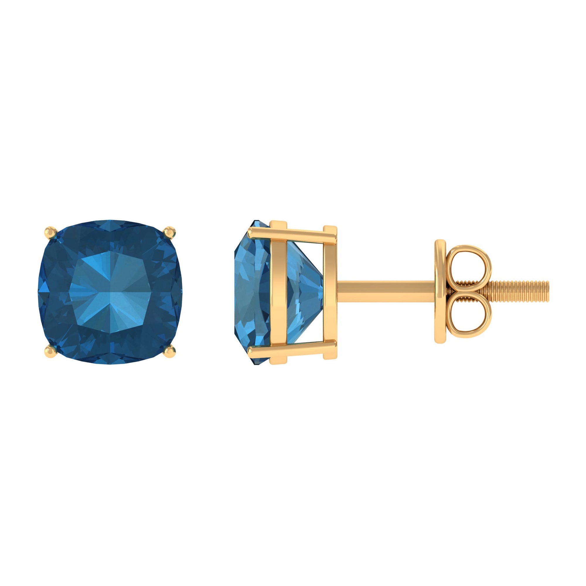 1.75 CT Cushion Cut Solitaire London Blue Topaz Stud Earrings London Blue Topaz - ( AAA ) - Quality - Rosec Jewels