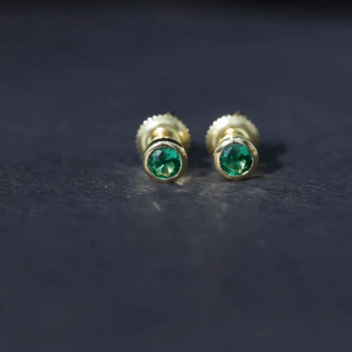 Round Shape Created Emerald Solitaire Stud Earrings in Bezel Setting Lab Created Emerald - ( AAAA ) - Quality - Rosec Jewels